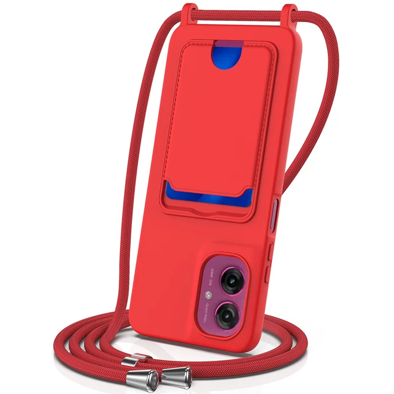 Étui Motorola Moto G55 5G en silicone liquide avec porte-cartes et lanière - Rouge