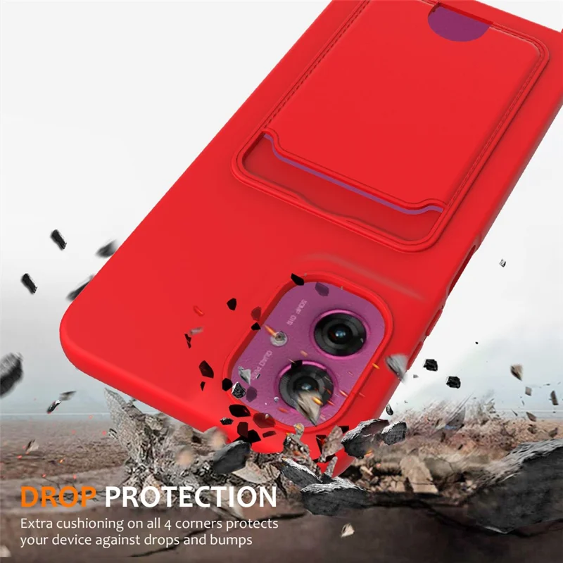 Étui Motorola Moto G55 5G en silicone liquide avec porte-cartes et lanière - Rouge