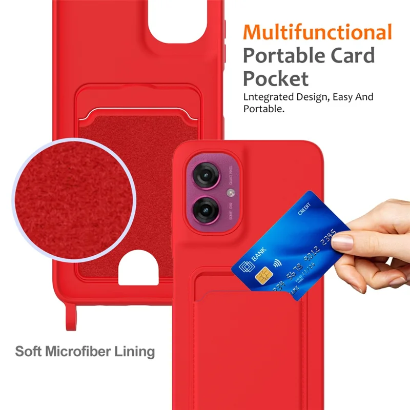 Étui Motorola Moto G55 5G en silicone liquide avec porte-cartes et lanière - Rouge