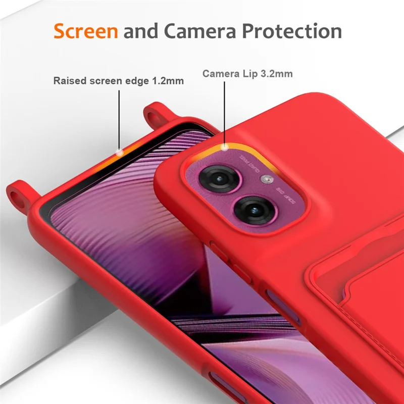 Étui Motorola Moto G55 5G en silicone liquide avec porte-cartes et lanière - Rouge