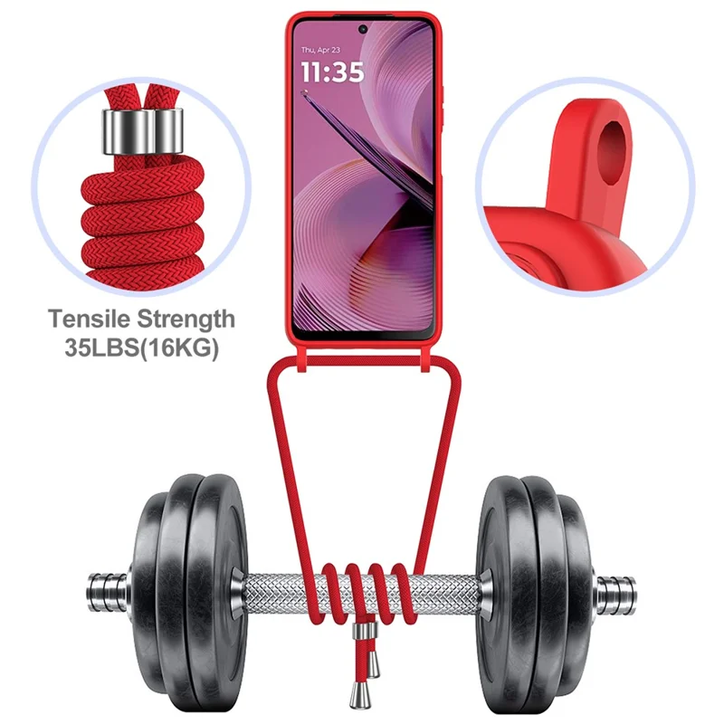 Étui Motorola Moto G55 5G en silicone liquide avec porte-cartes et lanière - Rouge
