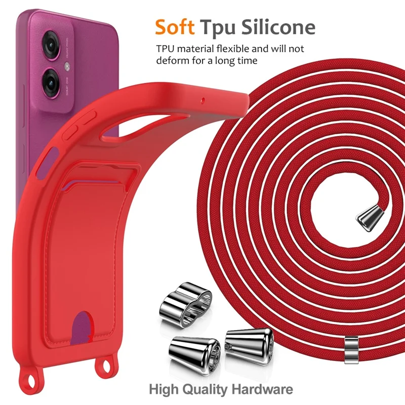 Étui Motorola Moto G55 5G en silicone liquide avec porte-cartes et lanière - Rouge