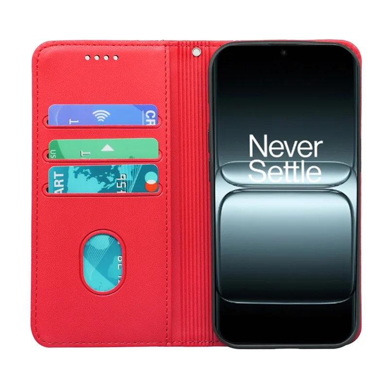 For OnePlus 13T 5G Wallet Case Magnetic Closing PU Leather Phone Cover with Wrist Strap - Red