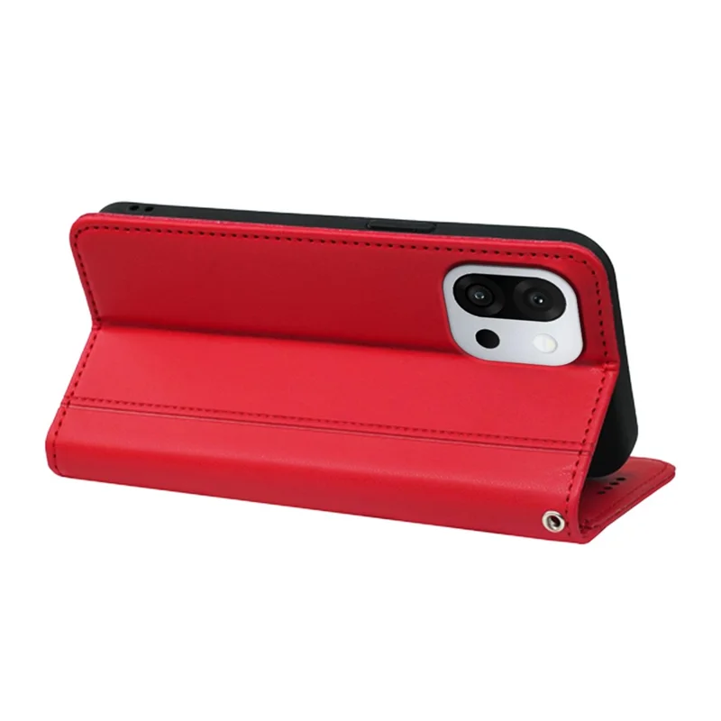For OnePlus 13T 5G Wallet Case Magnetic Closing PU Leather Phone Cover with Wrist Strap - Red
