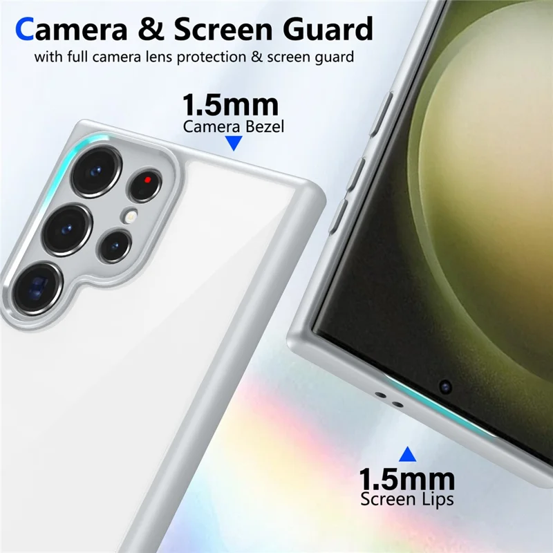 For Samsung Galaxy S24 Ultra Case Matte Skin Touch Clear PC + TPU Shockproof Phone Back Cover - Grey