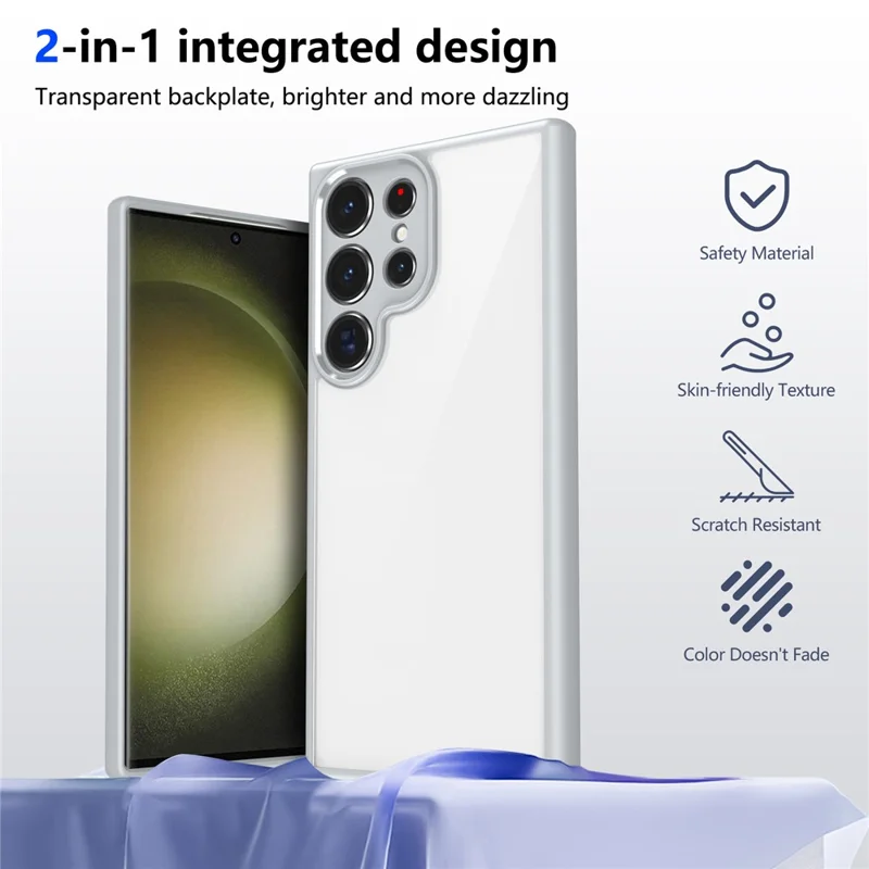 For Samsung Galaxy S24 Ultra Case Matte Skin Touch Clear PC + TPU Shockproof Phone Back Cover - Grey