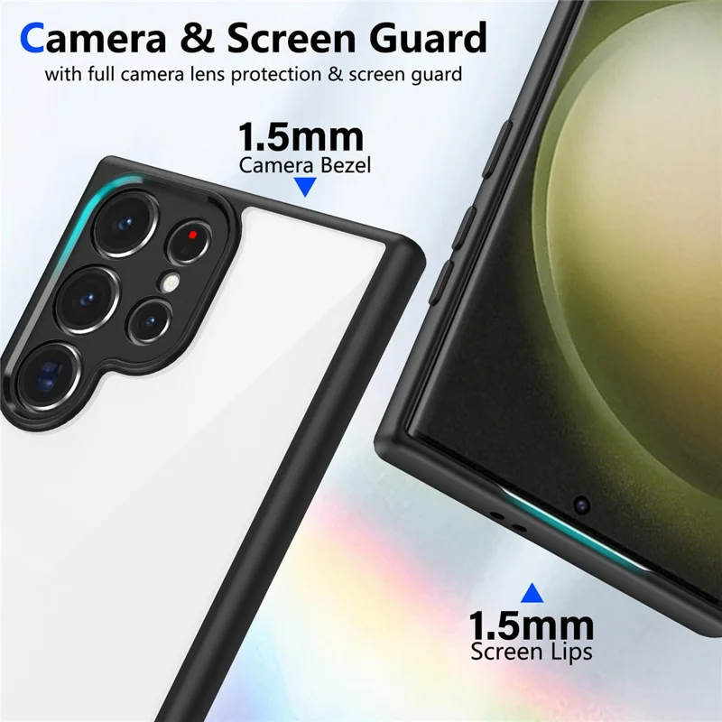 For Samsung Galaxy S23 Ultra Case Matte Skin Touch Clear PC + TPU Shockproof Phone Back Cover - Black