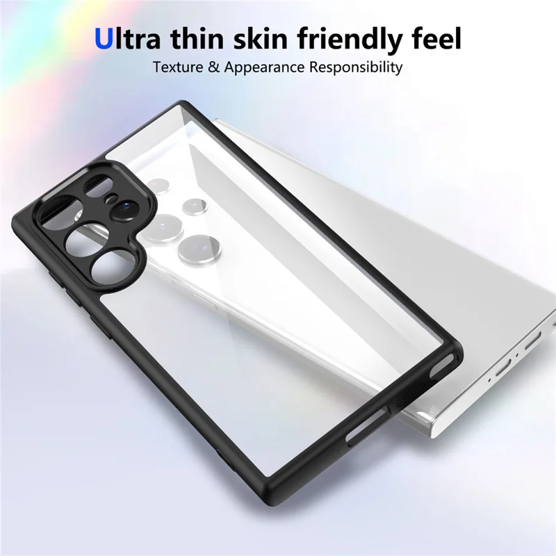 For Samsung Galaxy S23 Ultra Case Matte Skin Touch Clear PC + TPU Shockproof Phone Back Cover - Black