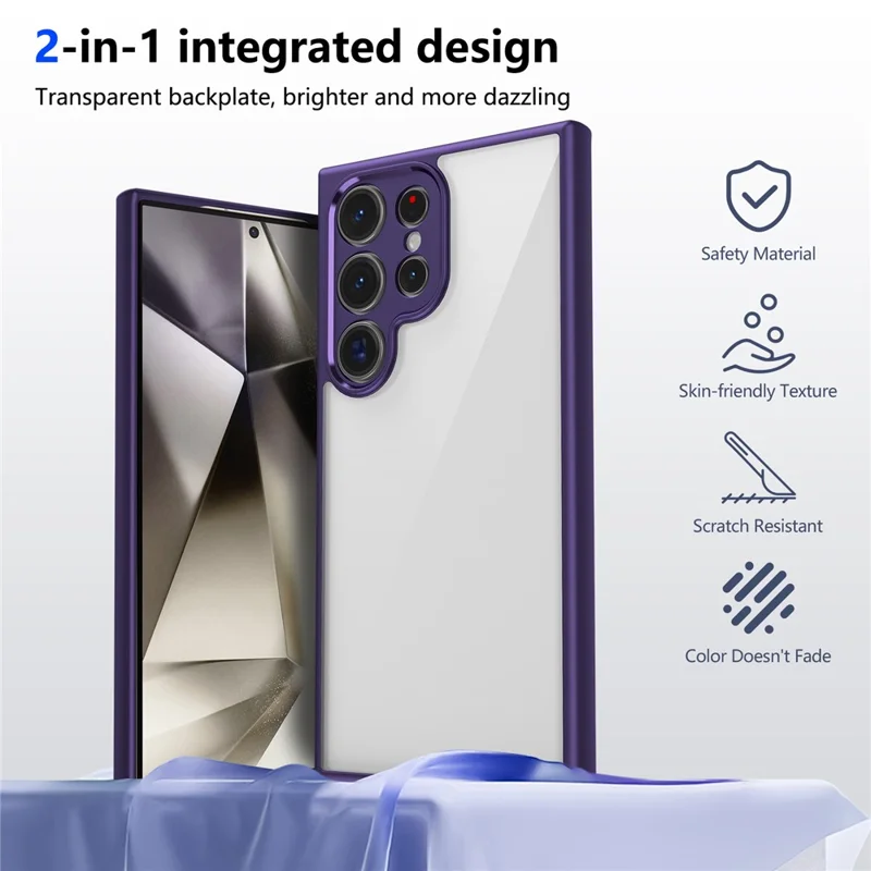Чехол для Samsung Galaxy S22 Ultra 5G с матовой кожаной текстурой, прозрачный, из поликарбоната и TPU, противоударный, для задней крышки телефона - Фиолетовый