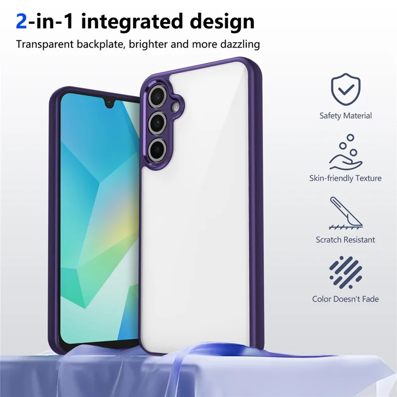 For Samsung Galaxy A16 4G / 5G Case Matte Skin Touch Clear PC + TPU Shockproof Phone Back Cover - Purple