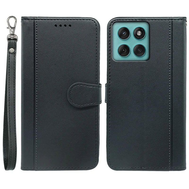 For Motorola Edge 60 Fusion 5G Wallet Case Magnetic Snap Leather Phone Cover with Strap - Black