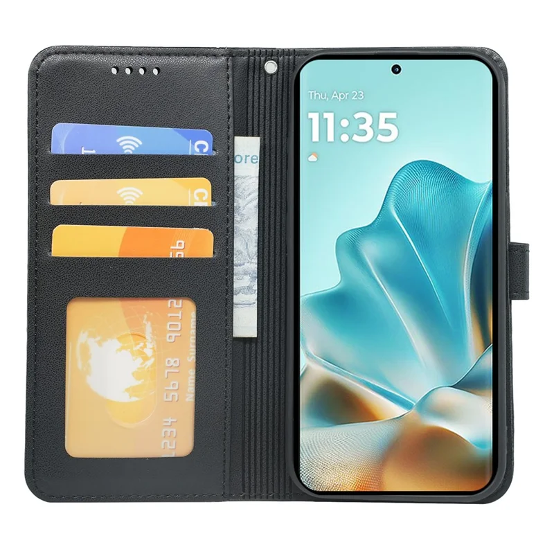 For Motorola Edge 60 Fusion 5G Wallet Case Magnetic Snap Leather Phone Cover with Strap - Black
