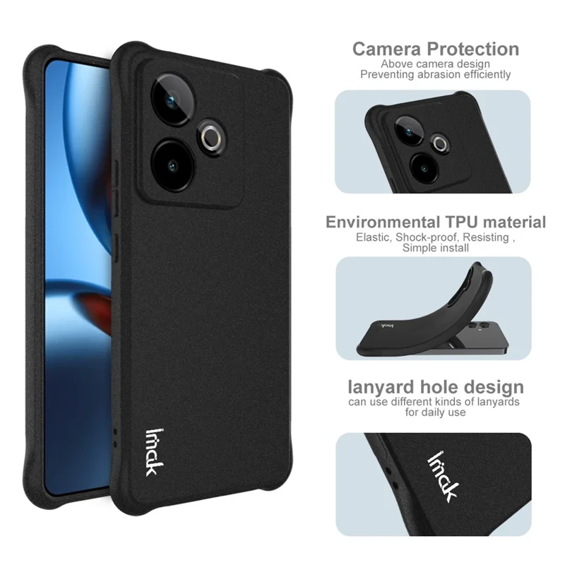 IMAK Para Realme GT 7 5G / GT 7T 5G Capa de Telefone TPU Airbag à Prova de Choque - Preto Fosco