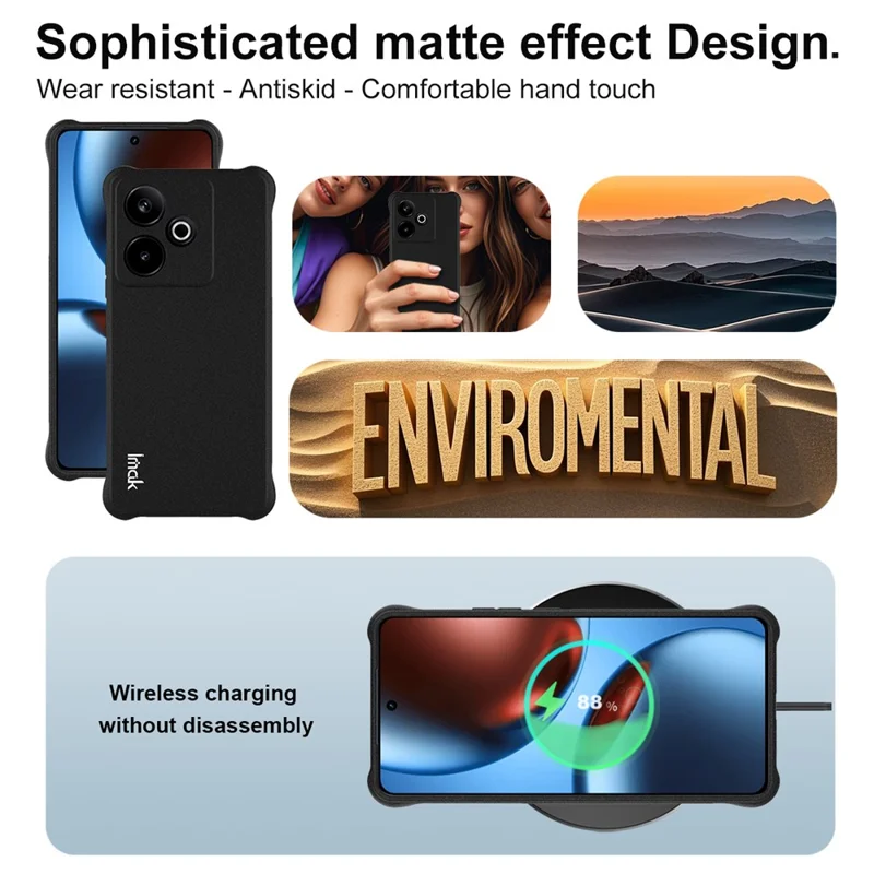 IMAK Para Realme GT 7 5G / GT 7T 5G Capa de Telefone TPU Airbag à Prova de Choque - Preto Fosco