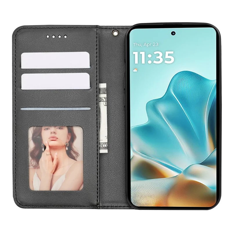 For Motorola Edge 60 Fusion 5G Wallet Phone Case Checkered Pattern Imprint Leather Flip Cover with Wrist Strap - Black