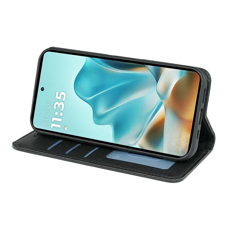 For Motorola Edge 60 Fusion 5G Wallet Phone Case Checkered Pattern Imprint Leather Flip Cover with Wrist Strap - Black