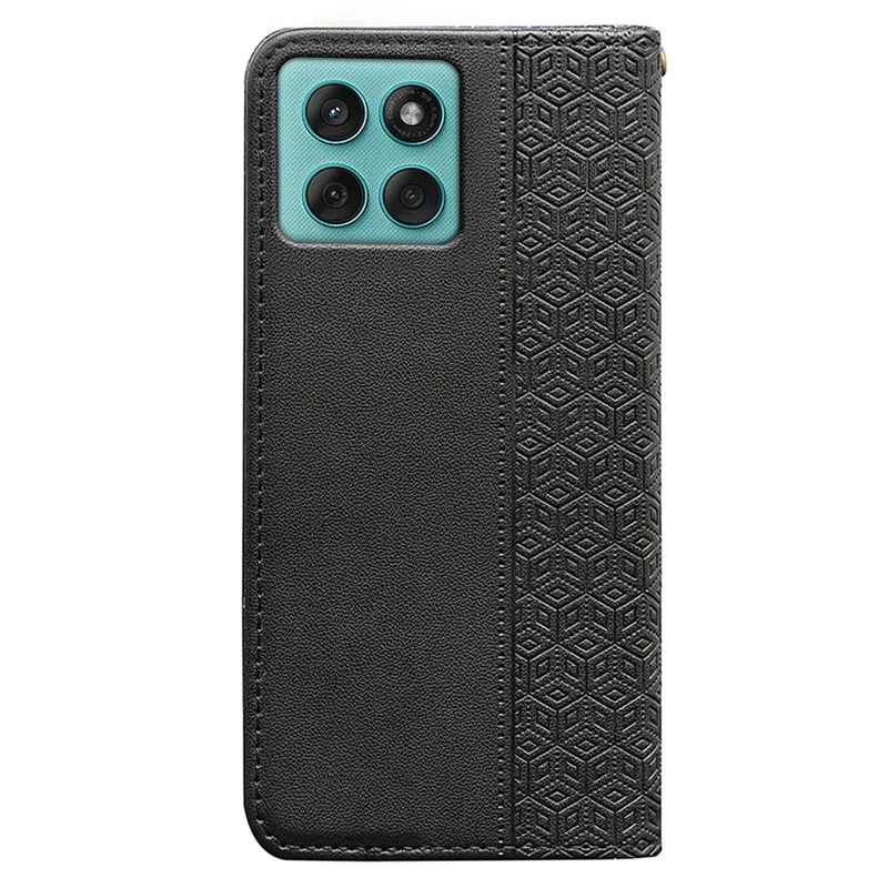 For Motorola Edge 60 Fusion 5G Wallet Phone Case Checkered Pattern Imprint Leather Flip Cover with Wrist Strap - Black