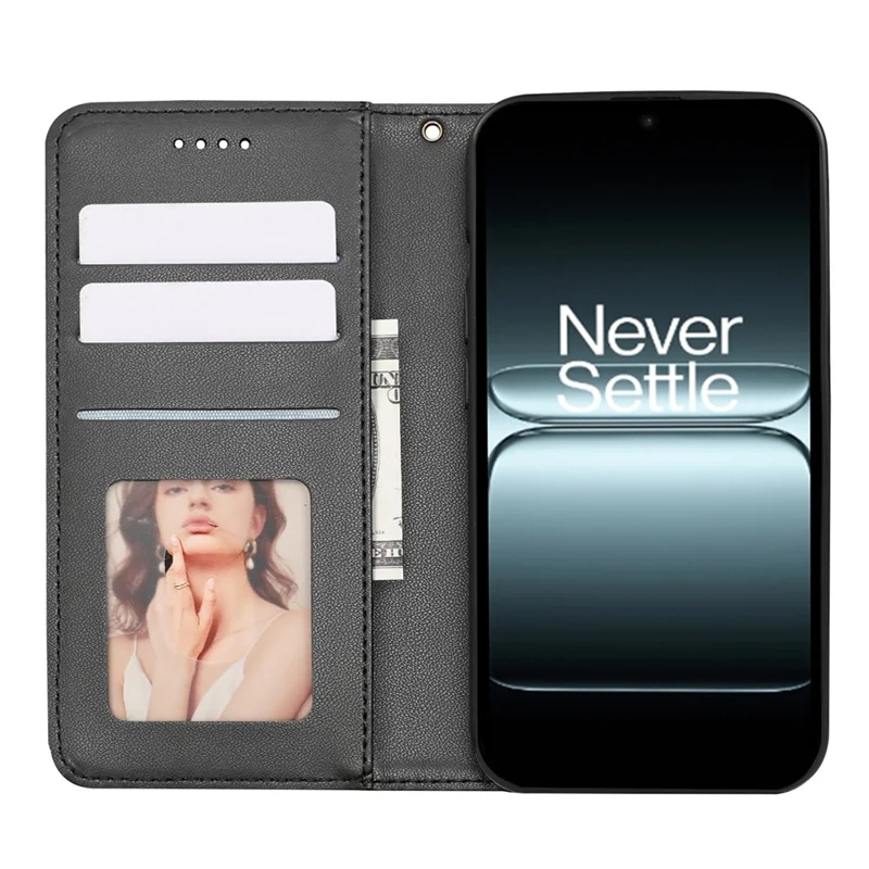 Für OnePlus 13T 5G Brieftasche Handyhülle mit starkem Magnetverschluss, Karomuster-Prägung, Leder Flip Cover - Schwarz