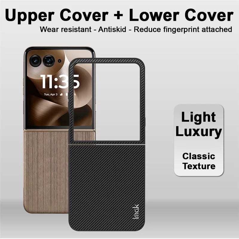 Funda IMAK Ruiyi Series para Motorola Razr 60 Ultra 5G con Textura de Fibra de Carbono, Cuero + Carcasa de PC