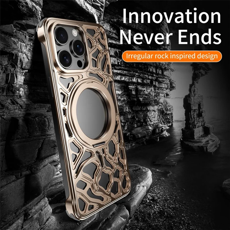 Cover Paraurti in Lega di Metallo per iPhone 16 Pro Max, Senza Bordi, con Supporto Magnetico - Oro Deserto