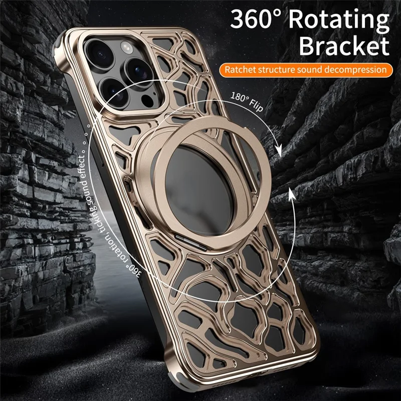 Cover Paraurti in Lega di Metallo per iPhone 16 Pro Max, Senza Bordi, con Supporto Magnetico - Oro Deserto