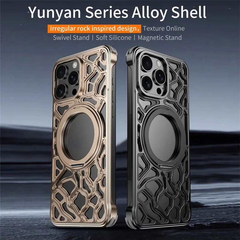 Cover Paraurti in Lega di Metallo per iPhone 16 Pro Max, Senza Bordi, con Supporto Magnetico - Oro Deserto