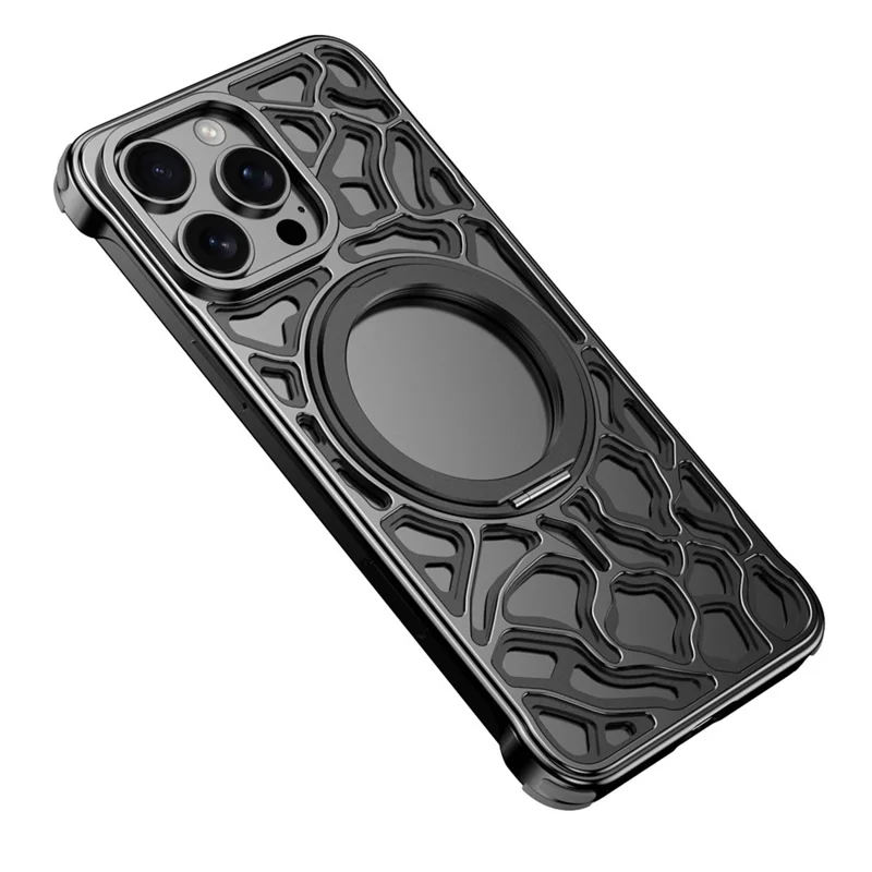 Für iPhone 16 Pro Stoßfänger Hülle Legierung Metall Randloses Rückseite mit Magnetischem Ständer - Schwarz