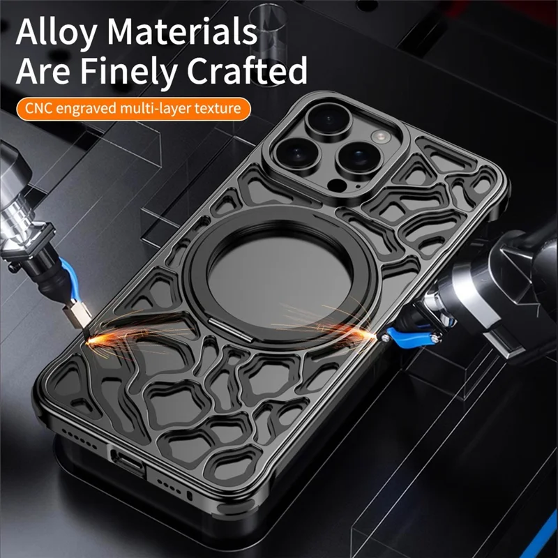 Funda Parachoques de Aluminio para iPhone 15 Pro Max Sin Bordes con Soporte Magnético - Oro Desierto