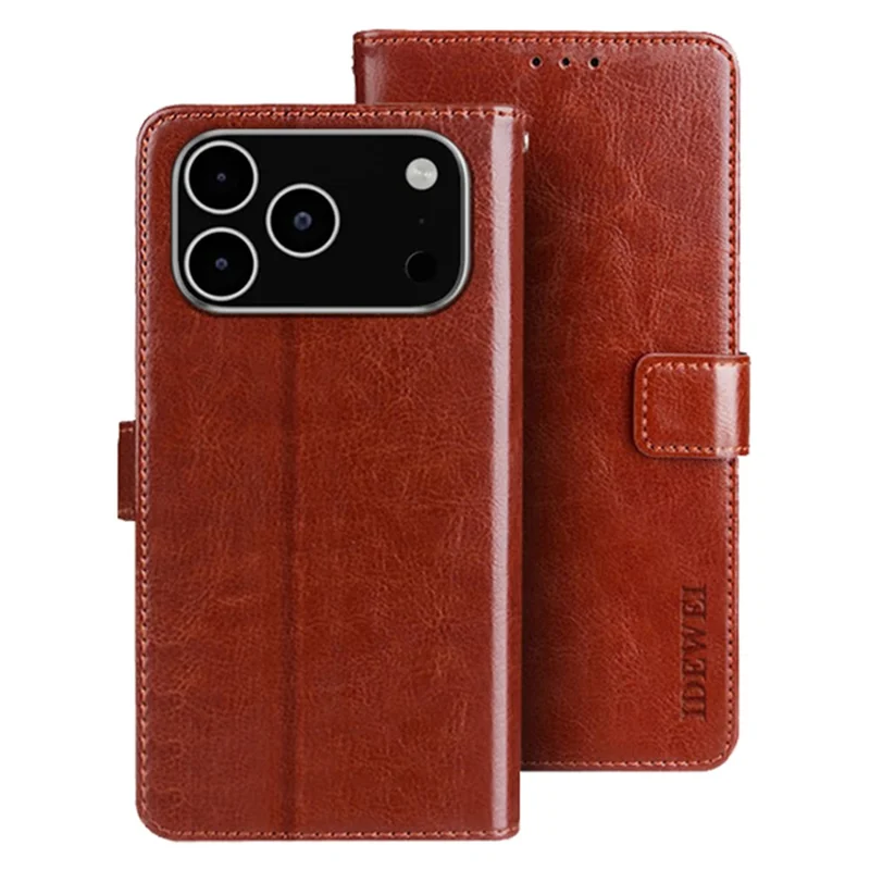 IDEWEI Funda con Soporte de Cuero Textura Caballo Loco para iPhone 17 Pro - Marrón