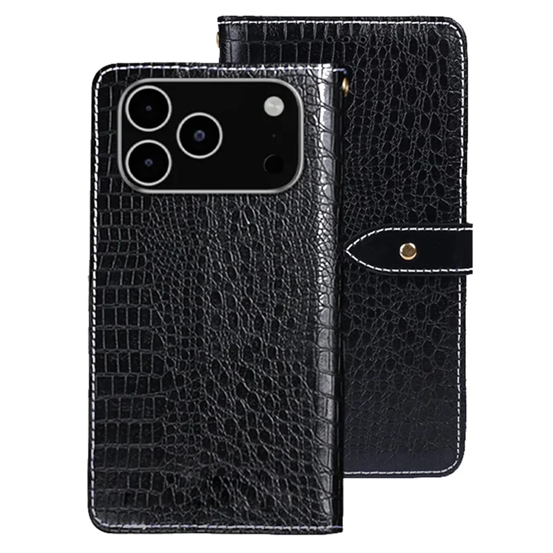 IDEWEI Per iPhone 17 Pro Cover con Texture di Coccodrillo in Pelle PU a Portafoglio - Nero