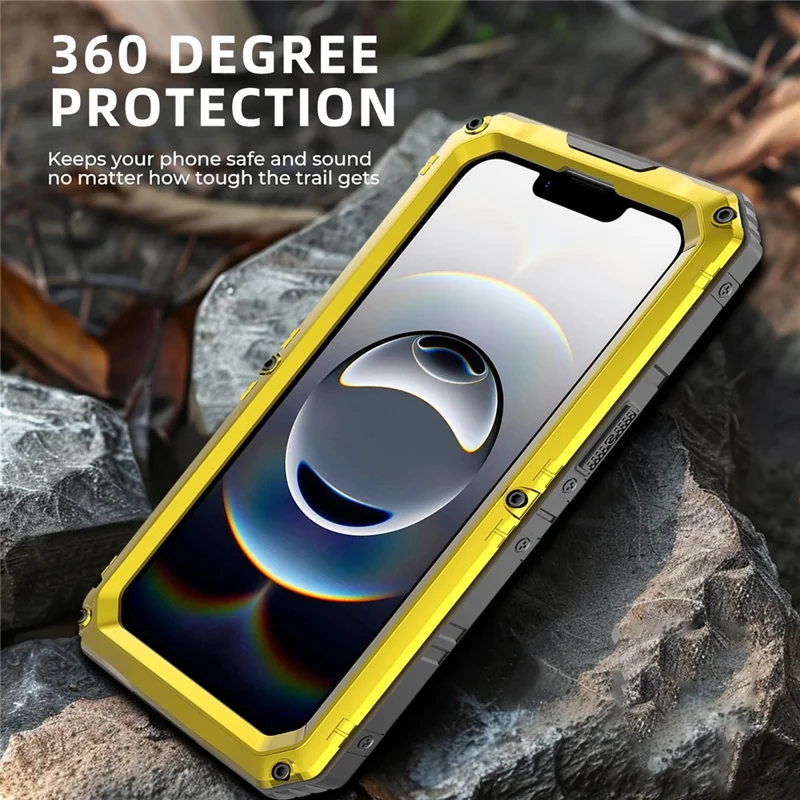 Funda impermeable IP68 para iPhone 16e de metal + silicona con protector de pantalla - Amarillo