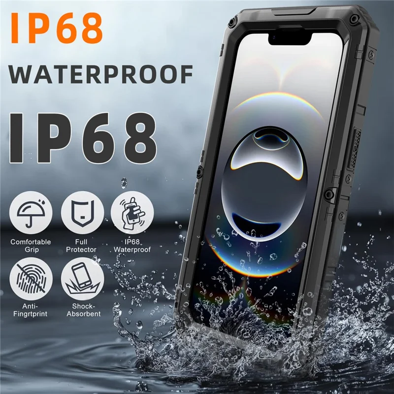 IP68 Waterproof Phone Case for iPhone 16e Metal + Silicone Cover with Screen Protector - Black