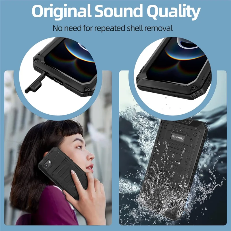IP68 Waterproof Phone Case for iPhone 16e Metal + Silicone Cover with Screen Protector - Black
