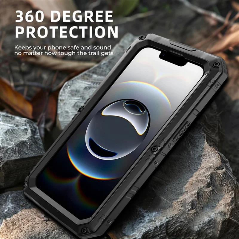 IP68 Waterproof Phone Case for iPhone 16e Metal + Silicone Cover with Screen Protector - Black