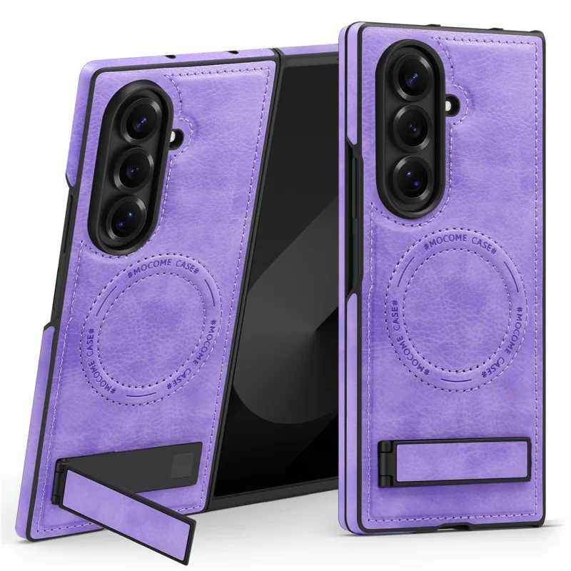 For Samsung Galaxy Z Fold7 5G Magnetic Case Kickstand Leather Phone Back Cover - Light Purple