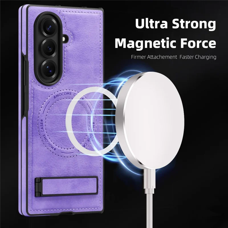 For Samsung Galaxy Z Fold7 5G Magnetic Case Kickstand Leather Phone Back Cover - Light Purple