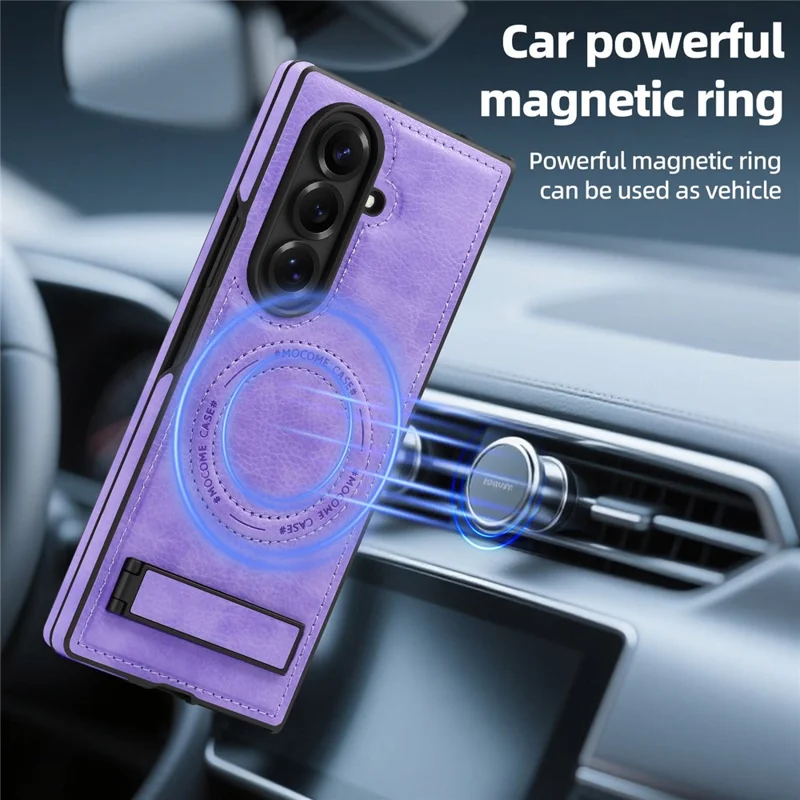 For Samsung Galaxy Z Fold7 5G Magnetic Case Kickstand Leather Phone Back Cover - Light Purple