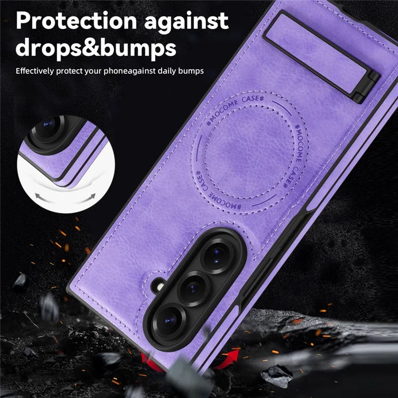 For Samsung Galaxy Z Fold7 5G Magnetic Case Kickstand Leather Phone Back Cover - Light Purple