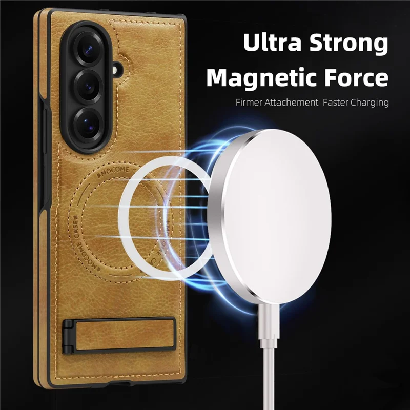 For Samsung Galaxy Z Fold7 5G Magnetic Case with Folded Kickstand PC Silicone Leather Phone Back Cover - Brown
