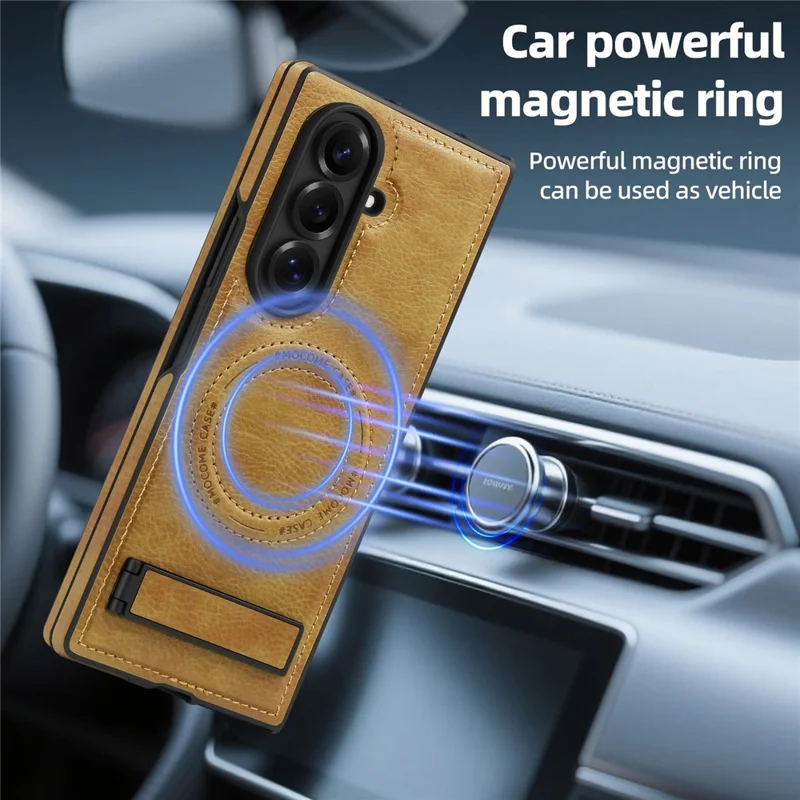 For Samsung Galaxy Z Fold7 5G Magnetic Case with Folded Kickstand PC Silicone Leather Phone Back Cover - Brown