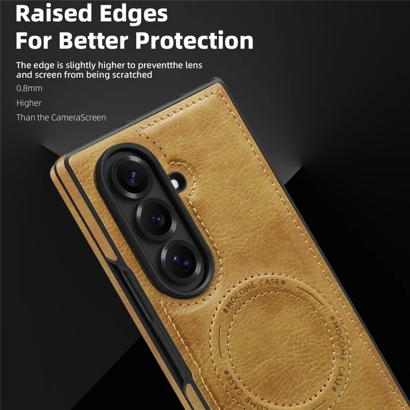 For Samsung Galaxy Z Fold7 5G Magnetic Case with Folded Kickstand PC Silicone Leather Phone Back Cover - Brown