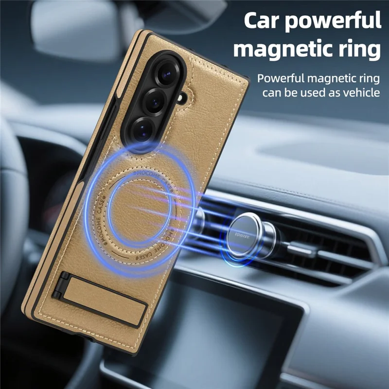 Funda para Samsung Galaxy Z Fold7 5G Compatible con MagSafe con Soporte Plegable - Funda de Cuero Trasera para Teléfono - Oro Desierto