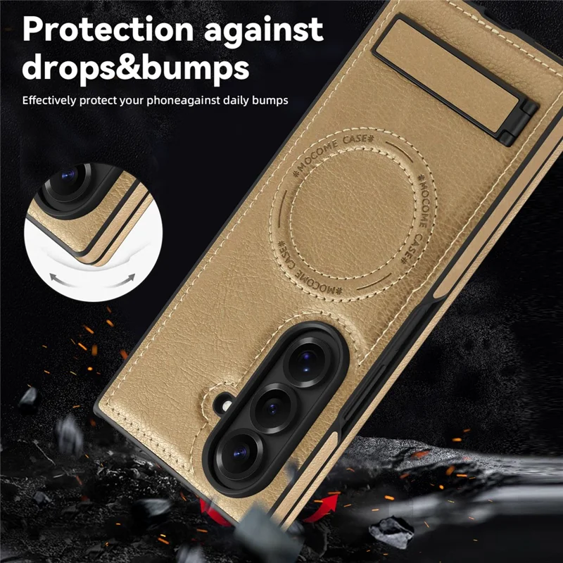 Funda para Samsung Galaxy Z Fold7 5G Compatible con MagSafe con Soporte Plegable - Funda de Cuero Trasera para Teléfono - Oro Desierto
