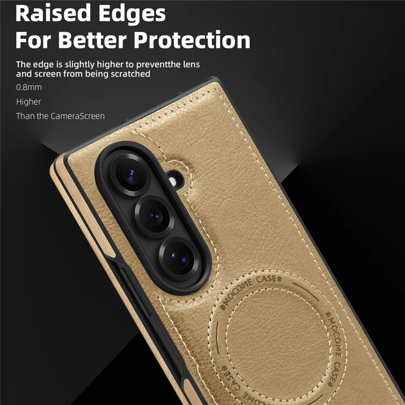Funda para Samsung Galaxy Z Fold7 5G Compatible con MagSafe con Soporte Plegable - Funda de Cuero Trasera para Teléfono - Oro Desierto