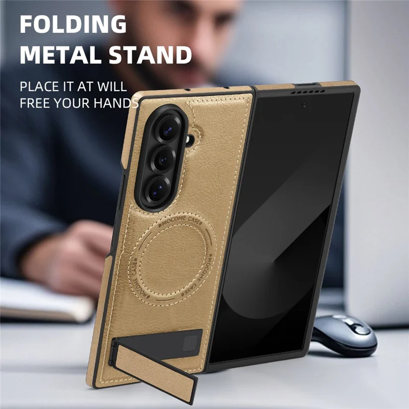 Funda para Samsung Galaxy Z Fold7 5G Compatible con MagSafe con Soporte Plegable - Funda de Cuero Trasera para Teléfono - Oro Desierto