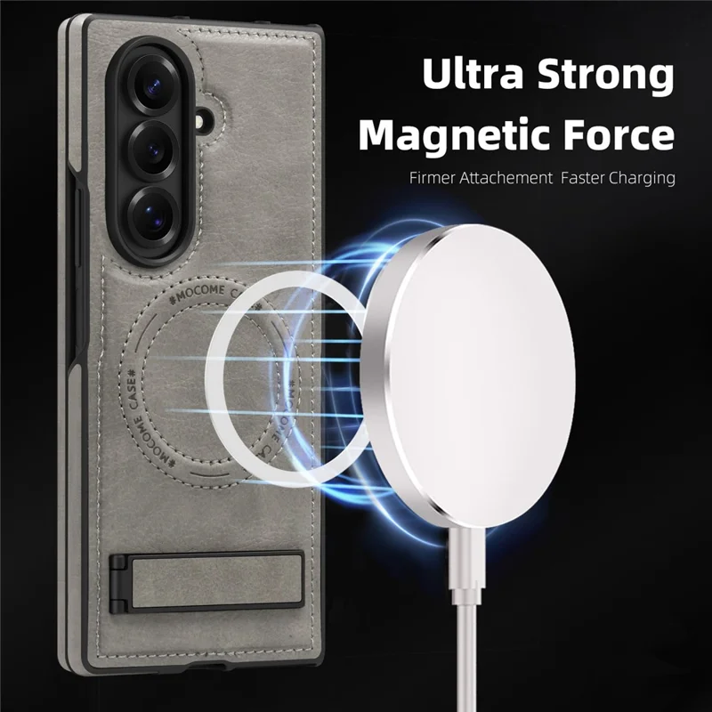 Funda para Samsung Galaxy Z Fold7 5G compatible con MagSafe con soporte plegable - Cuero en gris