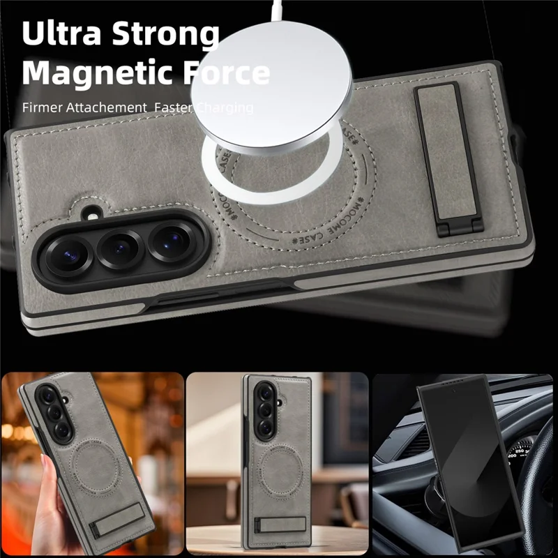Funda para Samsung Galaxy Z Fold7 5G compatible con MagSafe con soporte plegable - Cuero en gris