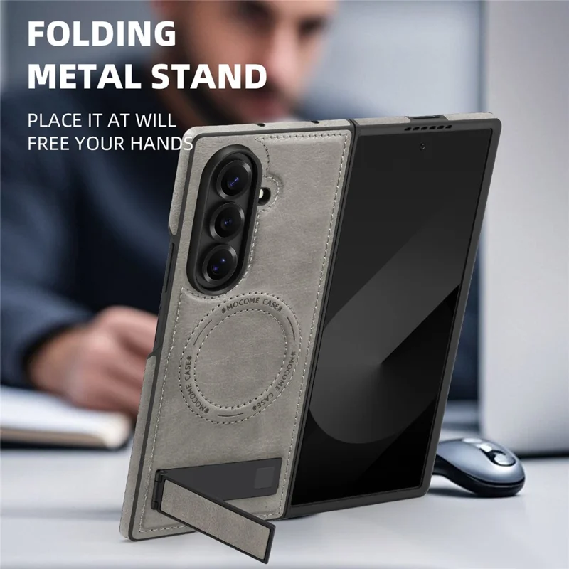 Funda para Samsung Galaxy Z Fold7 5G compatible con MagSafe con soporte plegable - Cuero en gris