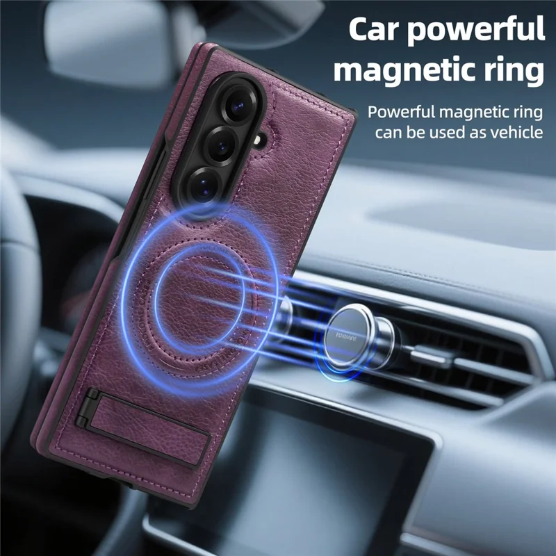 Funda para Samsung Galaxy Z Fold7 5G Compatible con MagSafe con Soporte Plegable - Cuero en Morado Oscuro