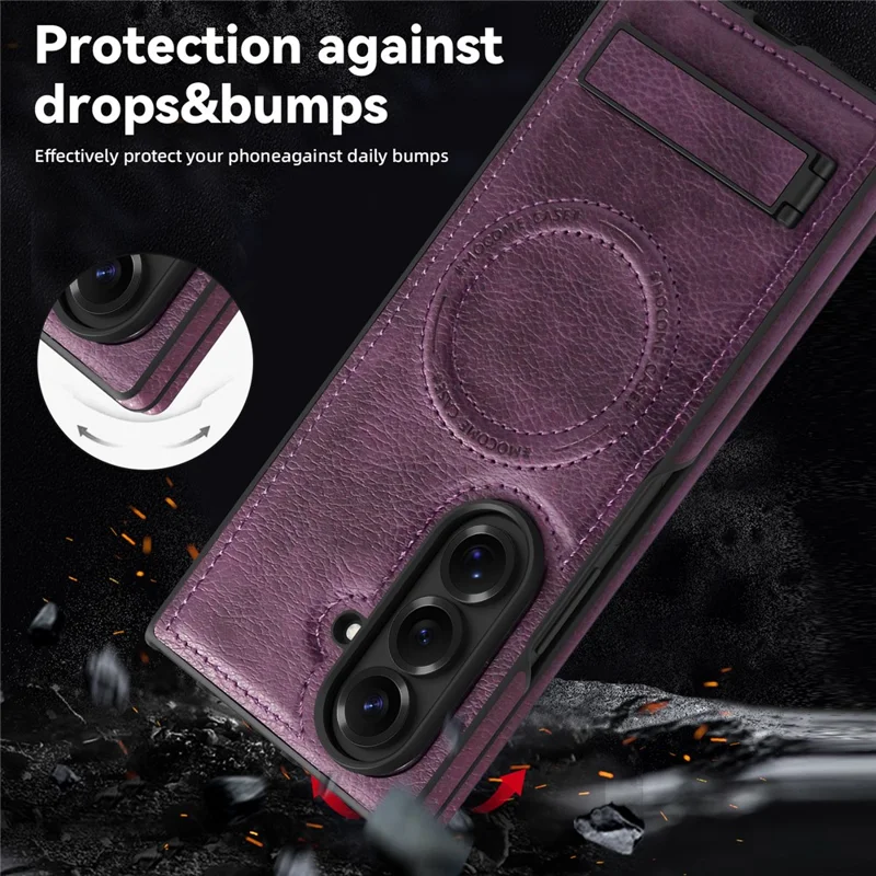 Funda para Samsung Galaxy Z Fold7 5G Compatible con MagSafe con Soporte Plegable - Cuero en Morado Oscuro